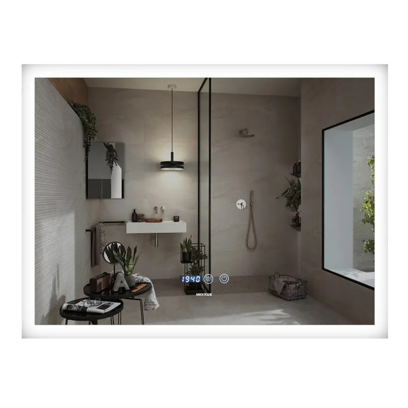 Зеркало Mixxus FLAT MR04-100x80 с Led Touch, Anti-fog, димером, регулятором яркости, часами (MI6927)