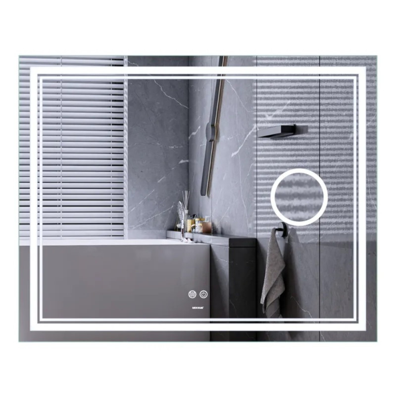 Зеркало Mixxus Premium QUADRO MR20-100x80 с Led Touch, Anti-fog, димером, регулятором яркости, линзой (MP6623)