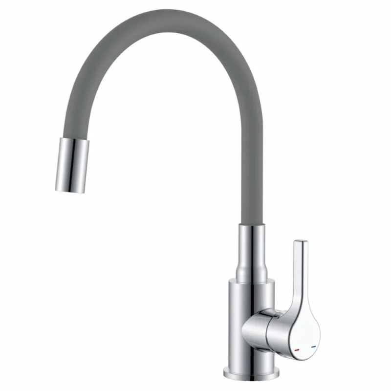 Смеситель для кухни Zerix Rex-011 Chrome Refl.Grey из нерж. стали (Цвет хром+силик.излив серый) (ZX6128)