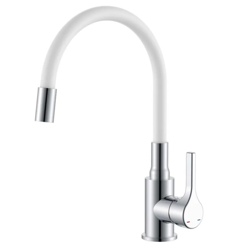 Смеситель для кухни Zerix Rex-011 Chrome Refl.White из нерж. стали (Цвет хром+силик.излив белый) (ZX6129)