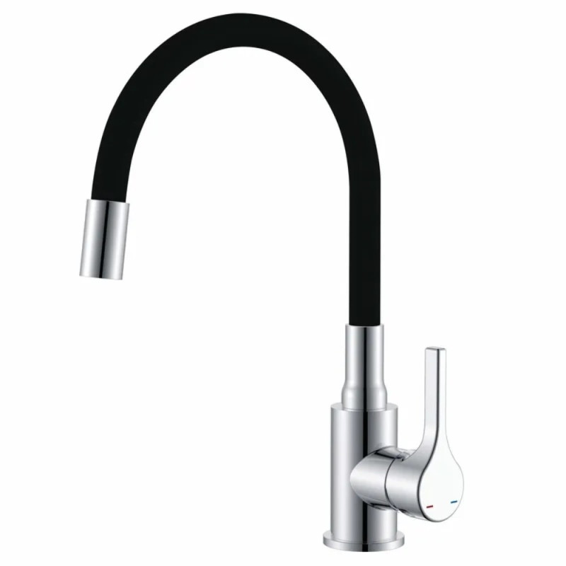 Смеситель для кухни Zerix Rex-011 Chrome Refl.Black из нерж. стали (Цвет хром+силик.излив черный) (ZX6127)