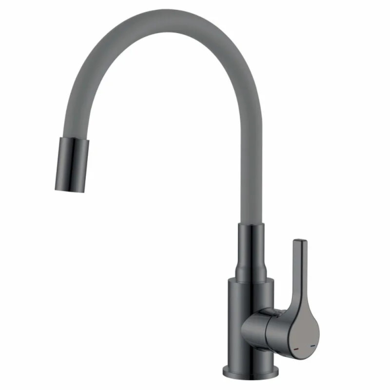 Смеситель для кухни Zerix Rex-011 Graphite Refl.Grey из нерж.стали (Цвет графит+силик.излив серый) (ZX6130)