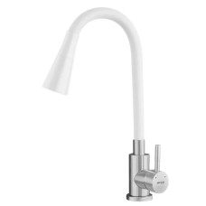 Смеситель для кухни MIXXUS SUS-011-T REFL.WHITE с силиконовым изливом из нерж. стали SUS304, излив белый (MI8228)
