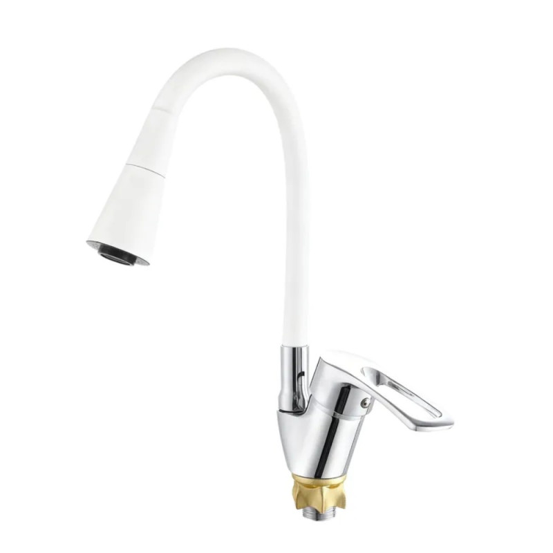 Смеситель для кухни с силиконовым изливом Zerix YUT 181 Reflector White (цвет излива белый) (ZX5985)