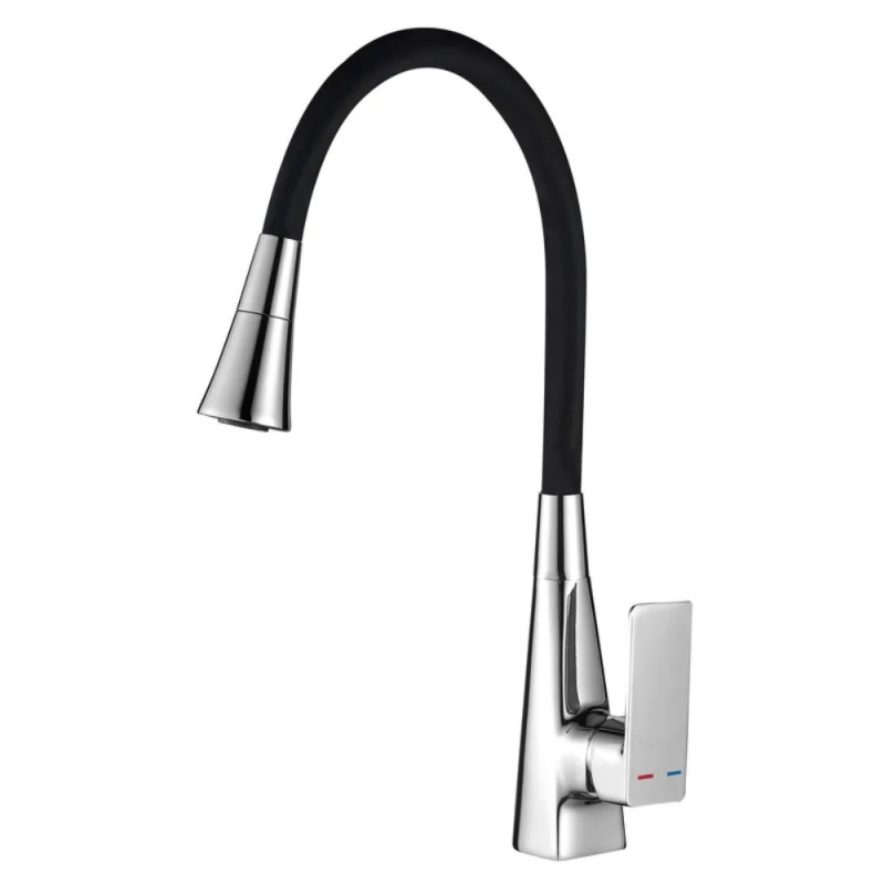 Змішувач для кухні Mixxus Etna 014-T (NUT) Refl.Black (Колір хром+силіконовий вилив чорний) (MI8419)