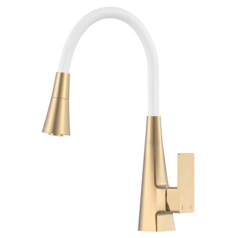 Змішувач для кухні Mixxus Etna 014-T (NUT) Brushed Gold Refl.White (Матове золото+силіконовий вилив білий) (MI8423)