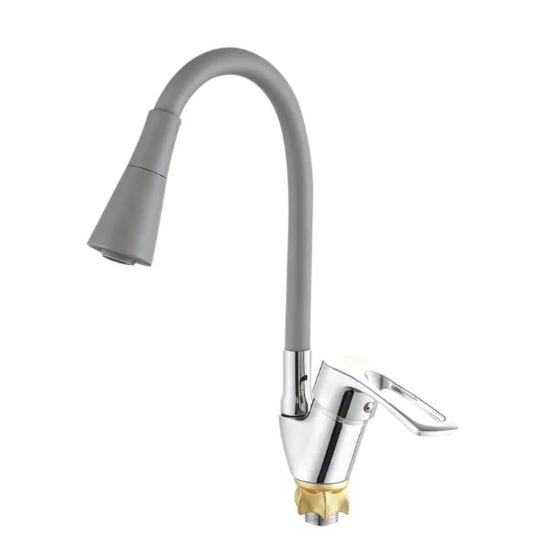 Смеситель для кухни с силиконовым изливом Zerix YUT 181 Reflector Gray (цвет излива серый) (ZX5984)