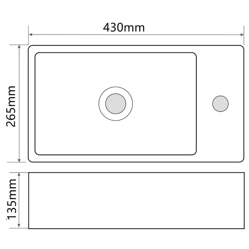 Раковина подвесная Mixxus Premium QUADRO-1201-L 430х265х135mm с отверстием под смеситель и переливом (MP6505)