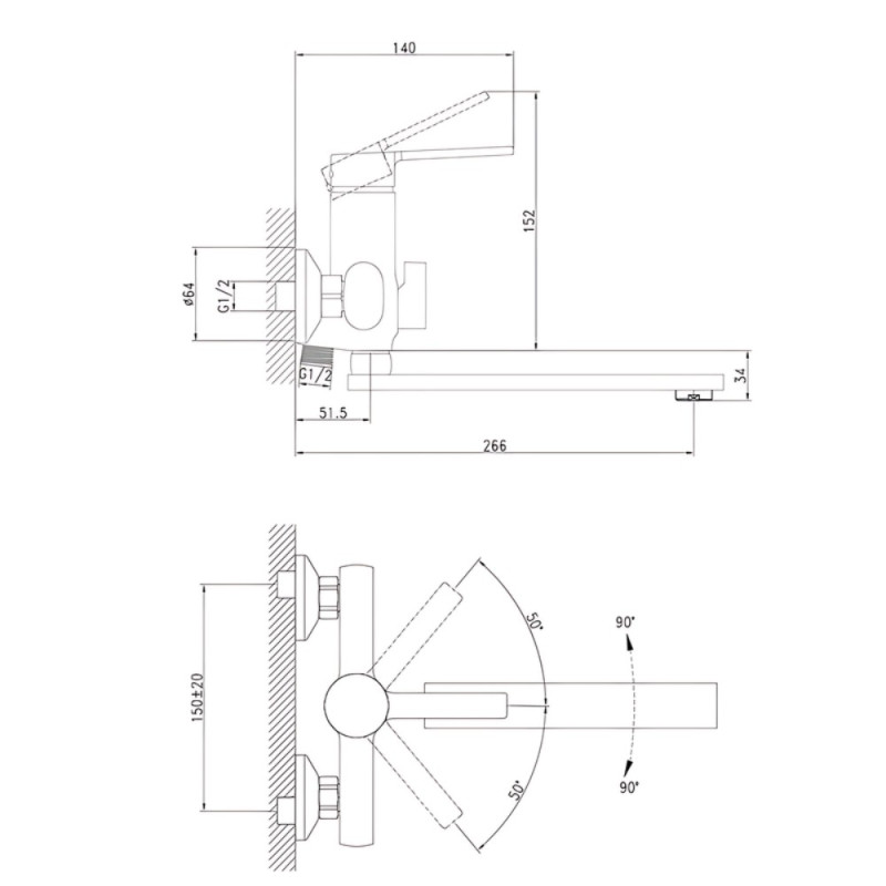 Смеситель для ванной Zerix LOR3-124 (ZX5975)