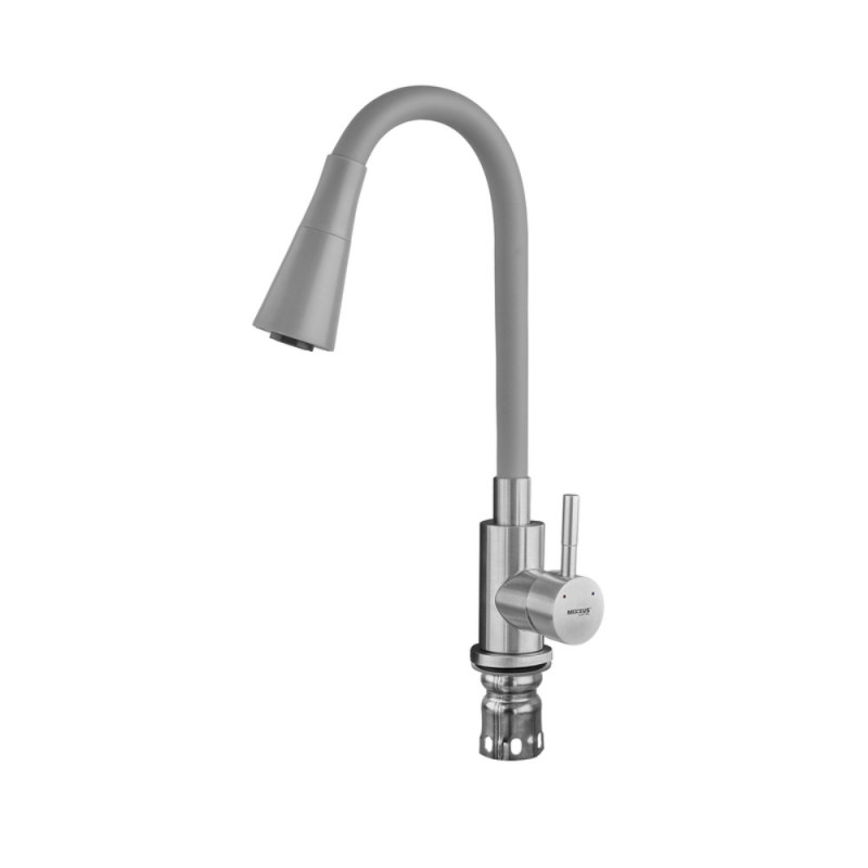 Смеситель для кухни MIXXUS SUS-011-T REFL.GRAY с силиконовым изливом из нерж. стали SUS304, излив серый (MI8227)