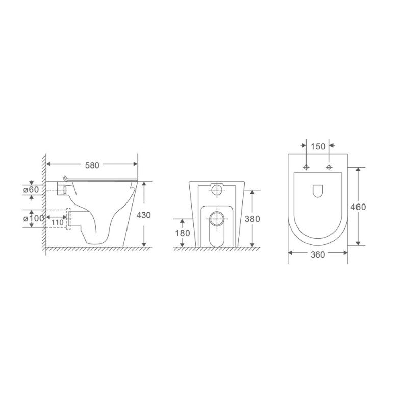 Унітаз підлоговий безбачковий MIXXUS PREMIUM BEVEL-0701-T1 580х365х430mm, система змиву TORNADO 1.0 (MP6597)