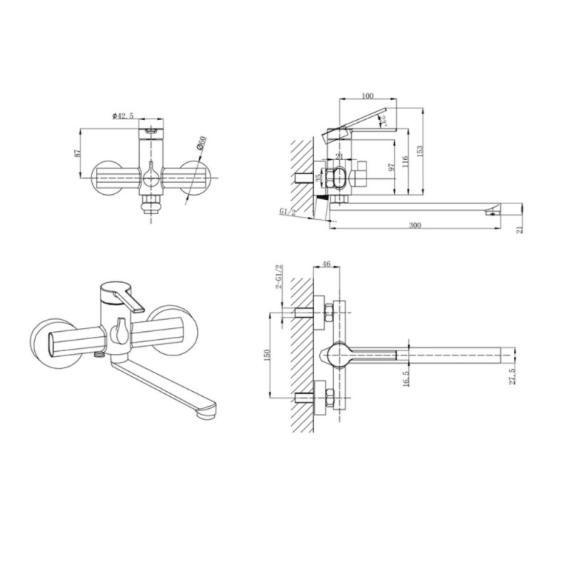 Змішувач для ванни Mixxus Lord 006 Euro (MI7141)