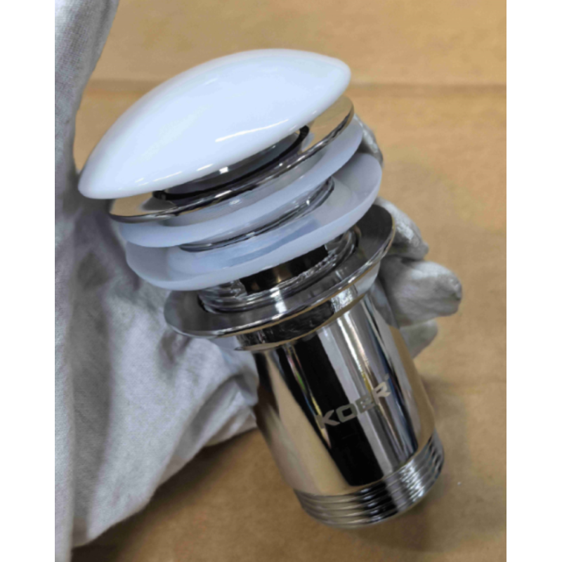 Донный клапан для раковины Koer PW-07-11 1 1/4'' с переливом автоматический СLICK-СLACK (Белая керам.накл.) (KR5784)