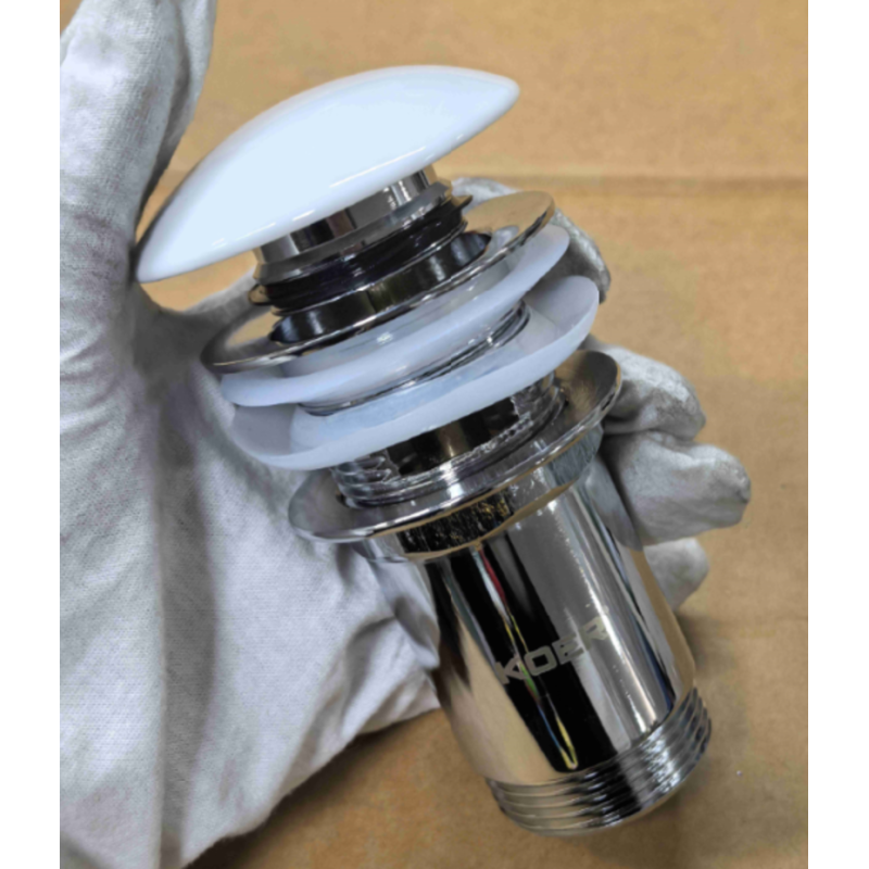 Донный клапан для раковины Koer PW-07-11 1 1/4'' с переливом автоматический СLICK-СLACK (Белая керам.накл.) (KR5784)