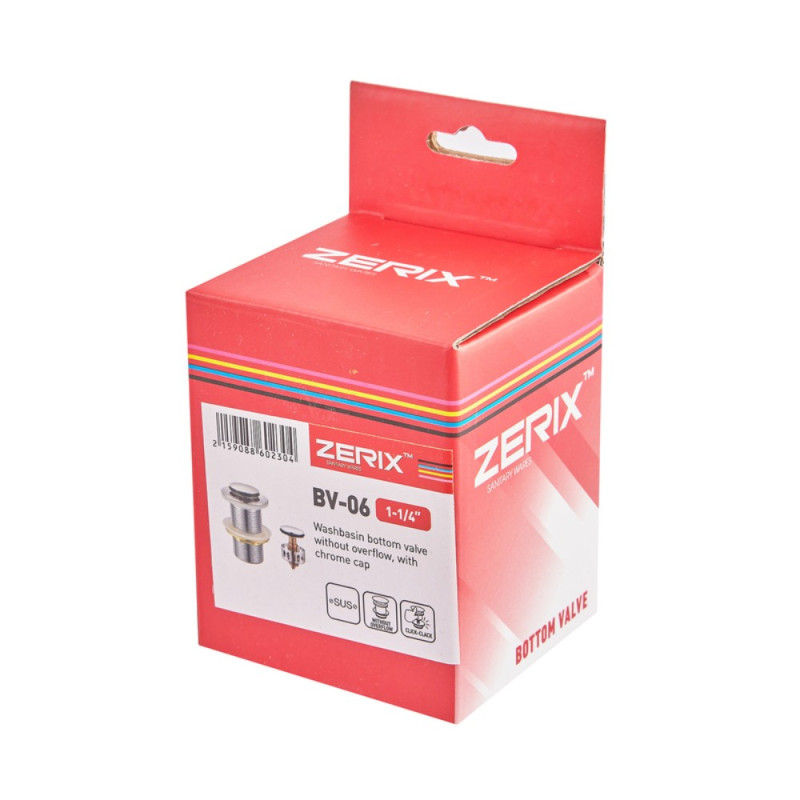 Донний клапан для раковини Zerix BV-06 1 1/4''  без переливу автоматичний СLICK-СLACK (Колір хром) (ZX6023)