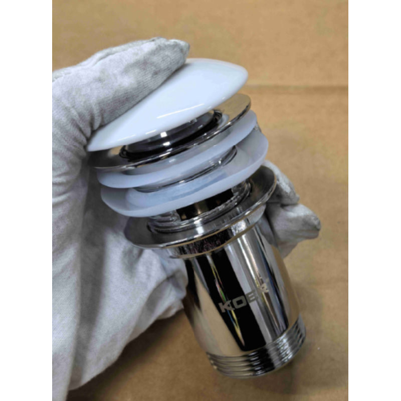 Донный клапан для раковины Koer PW-07-11 1 1/4'' с переливом автоматический СLICK-СLACK (Белая керам.накл.) (KR5784)