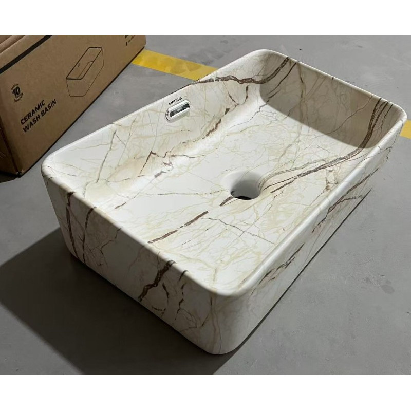 Раковина накладная Mixxus Premium QUADRO-0208 MARBLE 480х315х140mm с переливом (MP6518)