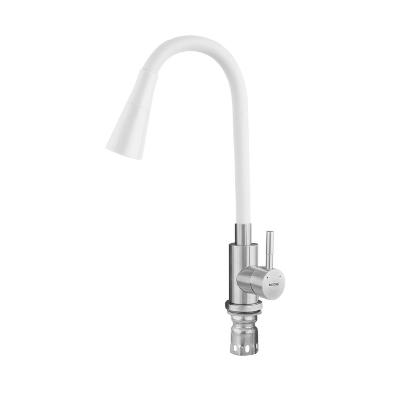 Смеситель для кухни MIXXUS SUS-011-T REFL.WHITE с силиконовым изливом из нерж. стали SUS304, излив белый (MI8228)