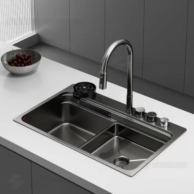 Мойка Zerix ZH7548-SET-03 Nano-Black со встроенным смесителем из нерж. стали (ZM5577)