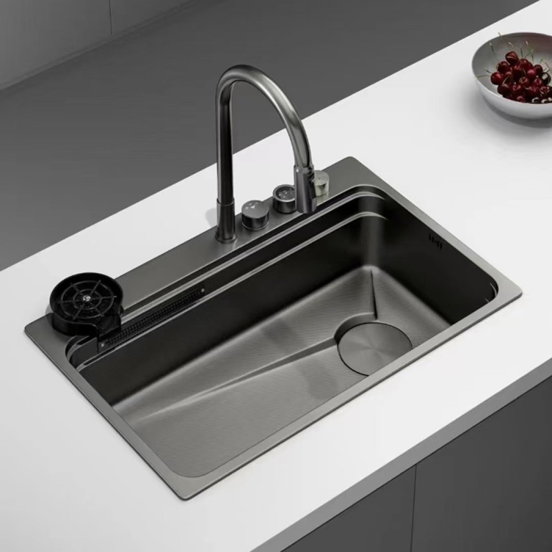 Мойка Zerix ZH7548-SET-03 Nano-Black со встроенным смесителем из нерж. стали (ZM5577)