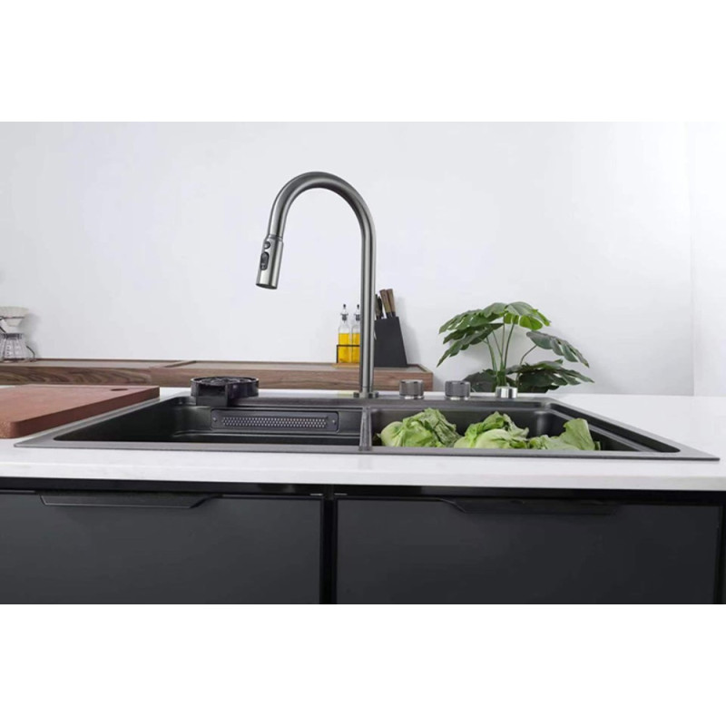 Мойка Zerix ZH7548-SET-03 Nano-Black со встроенным смесителем из нерж. стали (ZM5577)