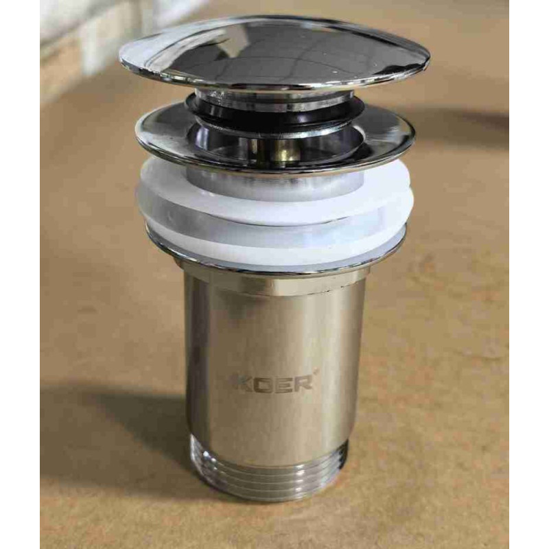 Донный клапан для раковины Koer PW-07-01 1 1/4'' с переливом автоматический СLICK-СLACK (Цвет хром) (KR5782)