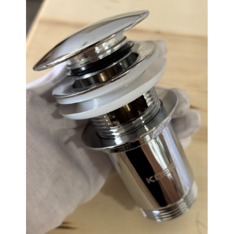 Донный клапан для раковины Koer PW-07-01 1 1/4'' с переливом автоматический СLICK-СLACK (Цвет хром) (KR5782)