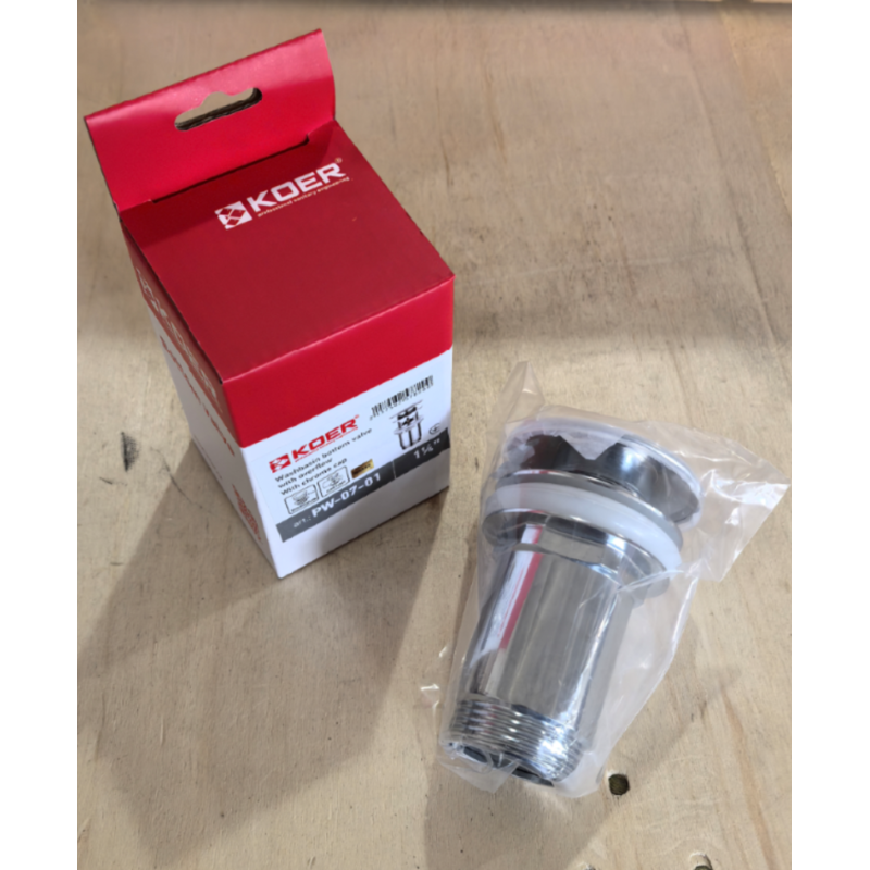 Донный клапан для раковины Koer PW-07-01 1 1/4'' с переливом автоматический СLICK-СLACK (Цвет хром) (KR5782)