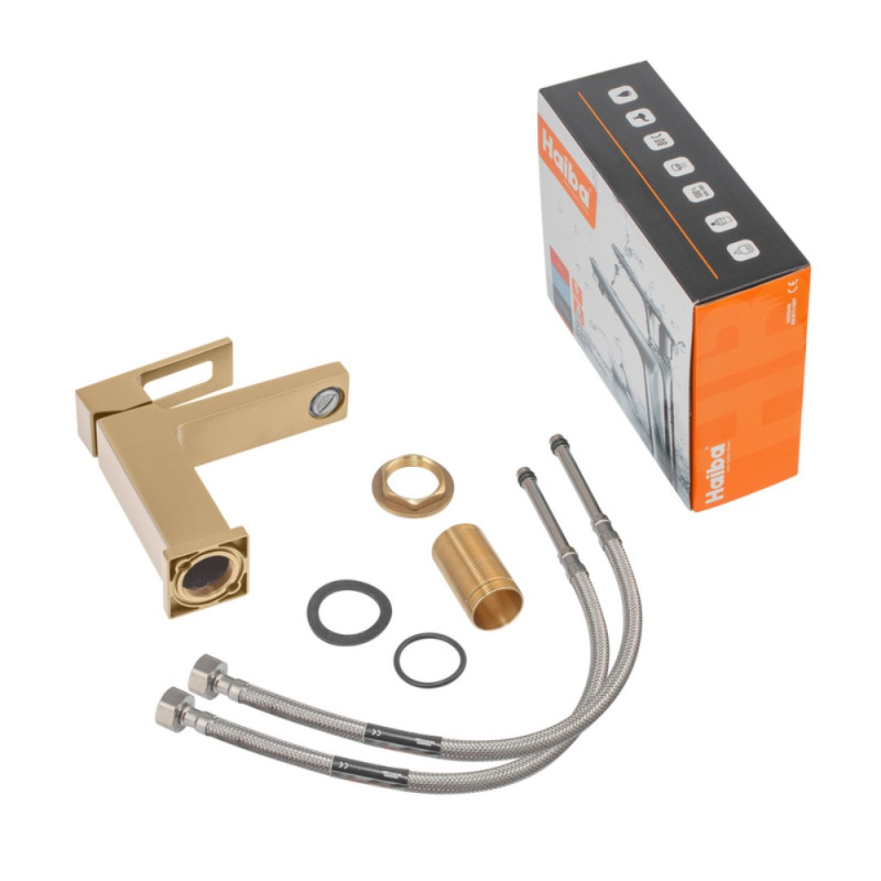 Смеситель для умывальника Haiba KANT 001 BRUSHED GOLD (HB9605)