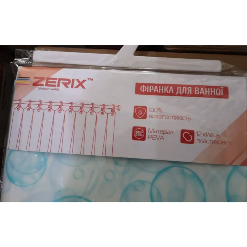 Шторка для ванной Zerix SCP-003-180x180 из PEVA (полиэтиленвинилацетата) (Узор "Капли") (ZX5002)