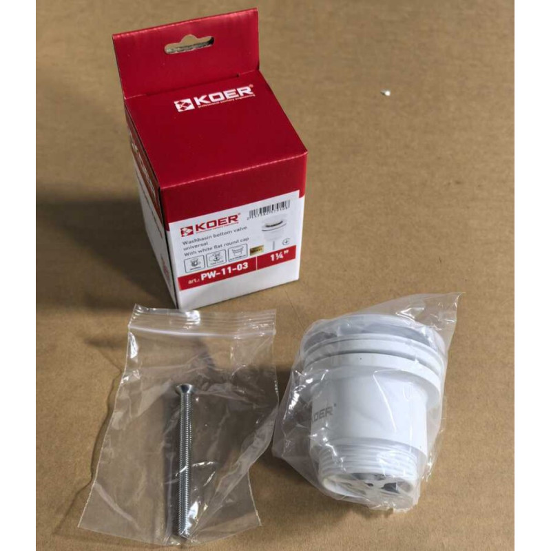 Донный клапан для раковины Koer PW-11-03 1 1/4'' универсальный (с/без перл) СLICK-СLACK (Цвет белый) (KR5791)