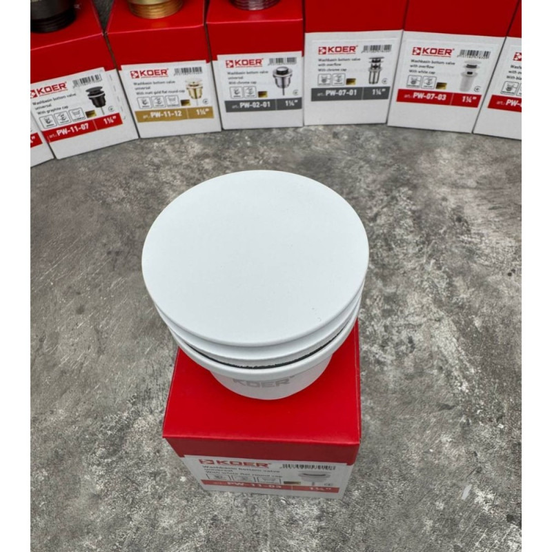Донный клапан для раковины Koer PW-11-03 1 1/4'' универсальный (с/без перл) СLICK-СLACK (Цвет белый) (KR5791)