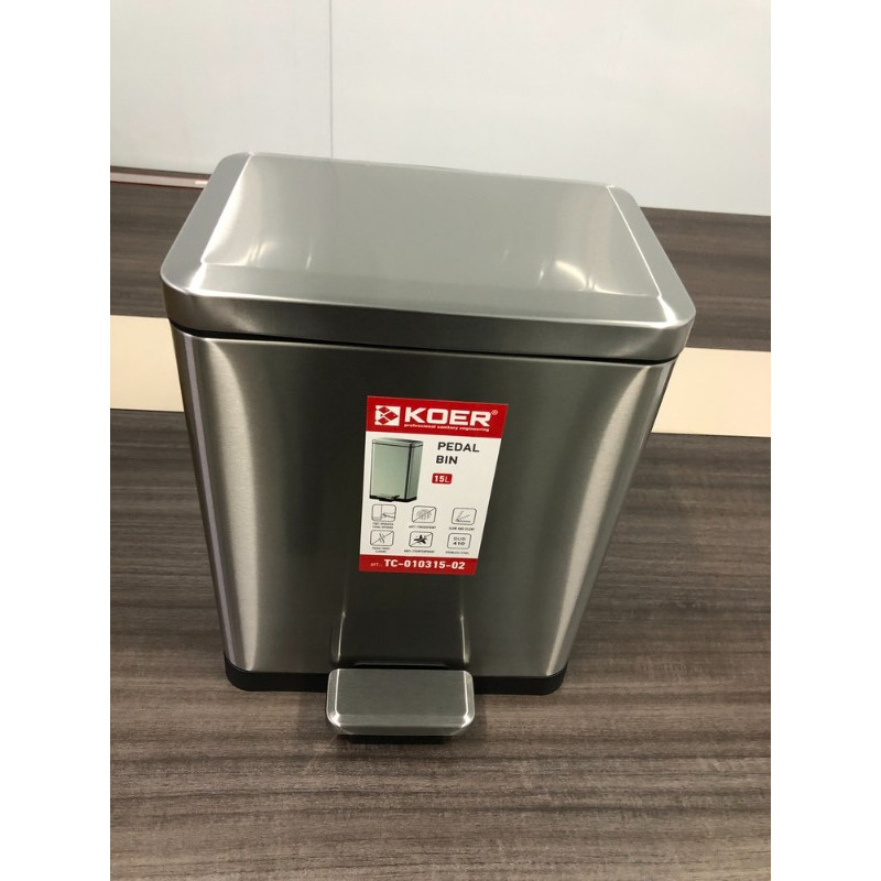 Мусорное ведро с плавным закрытием прямоугольное Koer TC-010315-02 15 л цвет нержавейка (KR5603)