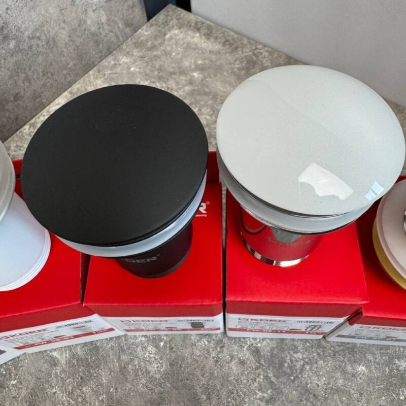 Донный клапан для раковины Koer PW-08-05 1 1/4'' без перелива автоматический СLICK-СLACK (Цвет черный) (KR5789)