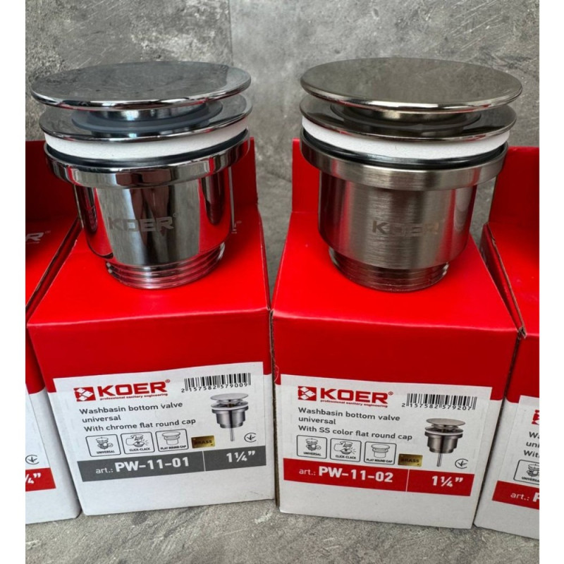 Донный клапан для раковины Koer PW-11-01 1 1/4'' универсальный (с/без перел) СLICK-СLACK (Цвет хром) (KR5790)