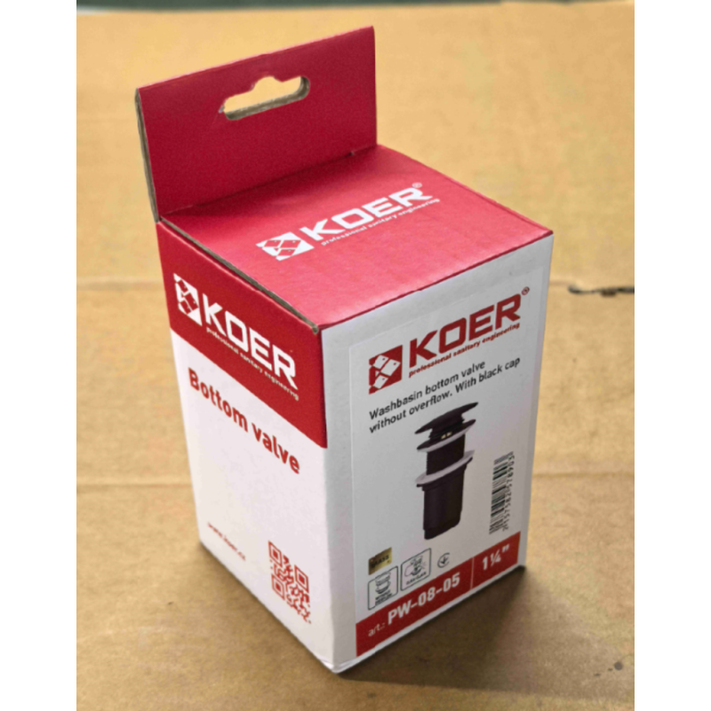 Донный клапан для раковины Koer PW-08-05 1 1/4'' без перелива автоматический СLICK-СLACK (Цвет черный) (KR5789)