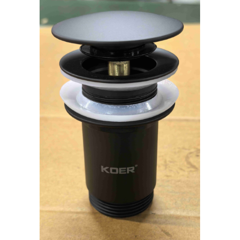 Донный клапан для раковины Koer PW-08-05 1 1/4'' без перелива автоматический СLICK-СLACK (Цвет черный) (KR5789)