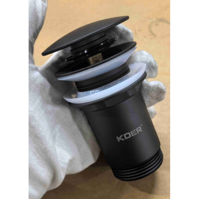 Донный клапан для раковины Koer PW-08-05 1 1/4'' без перелива автоматический СLICK-СLACK (Цвет черный) (KR5789)