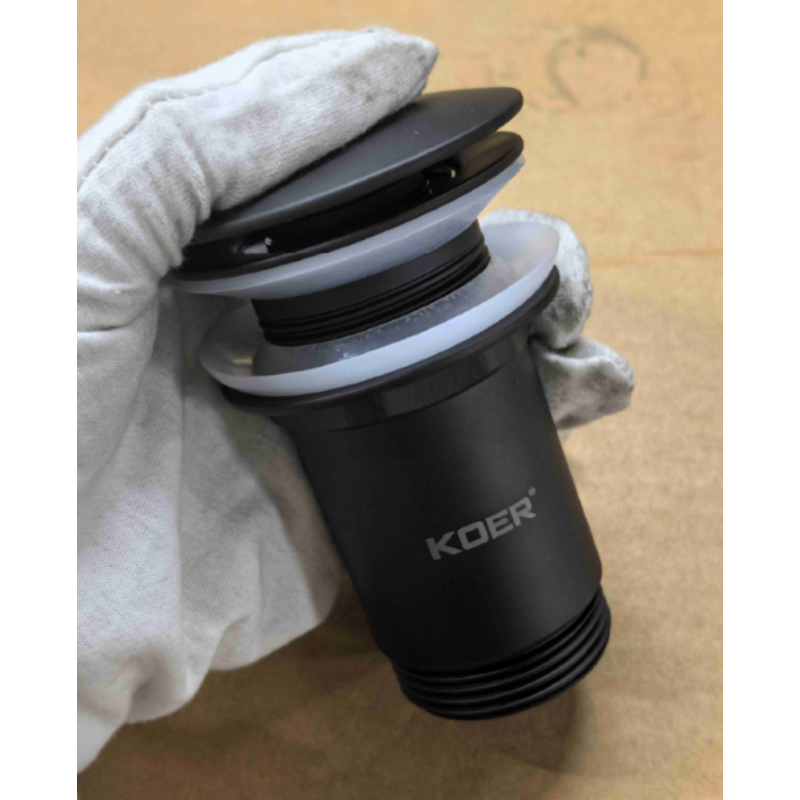 Донный клапан для раковины Koer PW-08-05 1 1/4'' без перелива автоматический СLICK-СLACK (Цвет черный) (KR5789)