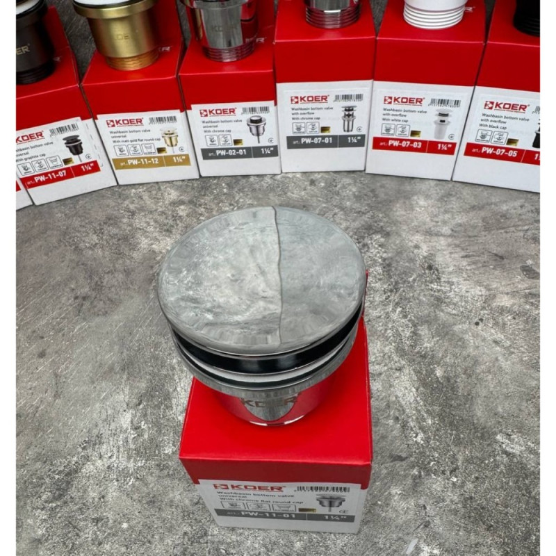 Донный клапан для раковины Koer PW-11-01 1 1/4'' универсальный (с/без перел) СLICK-СLACK (Цвет хром) (KR5790)