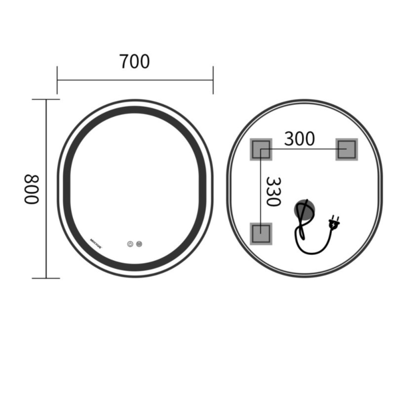 Зеркало Mixxus Premium ELLIPSE MV05-80x70-Reverse BLACK с Led Touch, Anti-fog, димером (3-6,5kK) (MP6646)