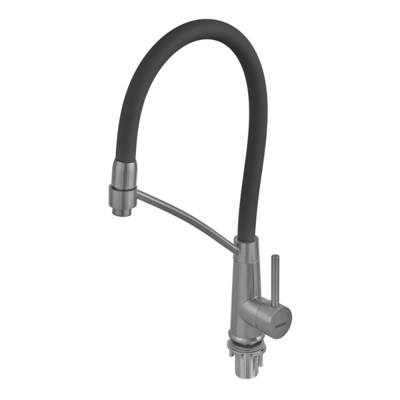 Смеситель для кухни с силиконовым изливом Zerix FUL-017 Graphite Refl.Black из нерж. стали SUS304 (цв.графит) (ZX5995)
