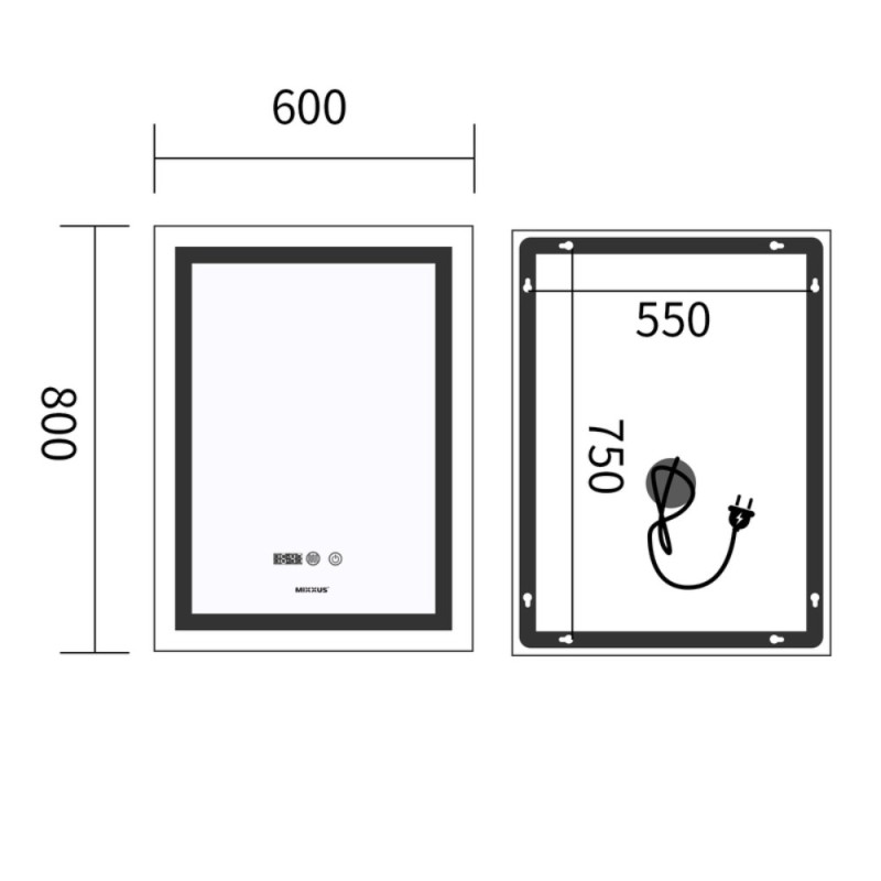 Зеркало Mixxus Premium FLASH MR21-60x80 с Led Touch, Anti-fog, димером, регулятором яркости, часами (MP6617)