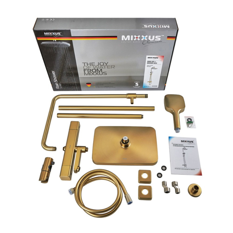 Душевая колонна Mixxus Premium VIRGO 009-J BRUSHED GOLD с термостатическим смесителем, 3 функции (MI6649)