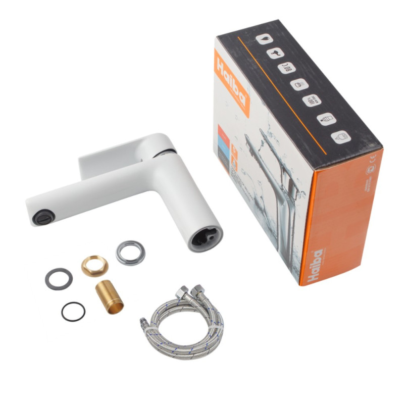 Смеситель для умывальника HAIBA ALEX 001 LONG WHITE-CHROME (HB9563)