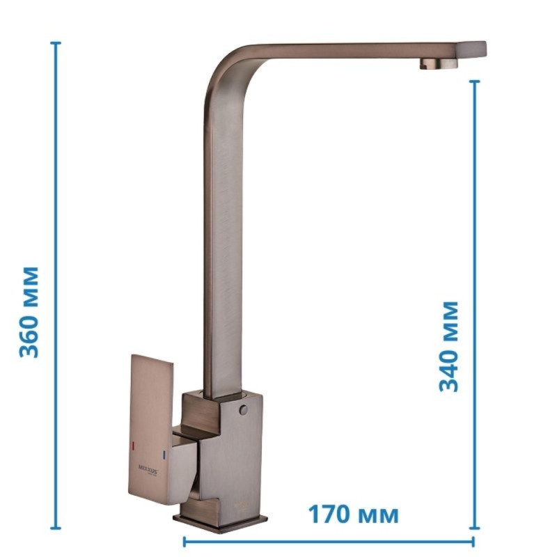 Смеситель для кухни Mixxus KUB-011 Graphite из нерж. стали SUS304 (Цв. графит) (MI6096)