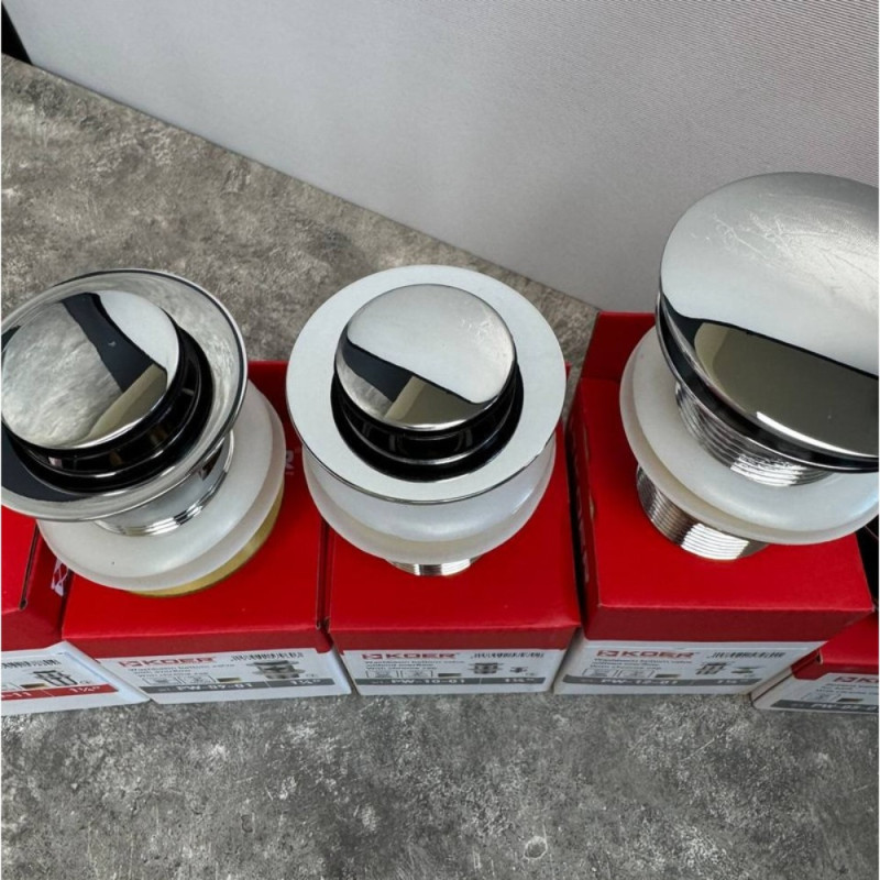 Донный клапан для раковины Koer PW-12-01 1 1/4'' без перелива автоматический СLICK-СLACK (Цвет хром) (KR5798)
