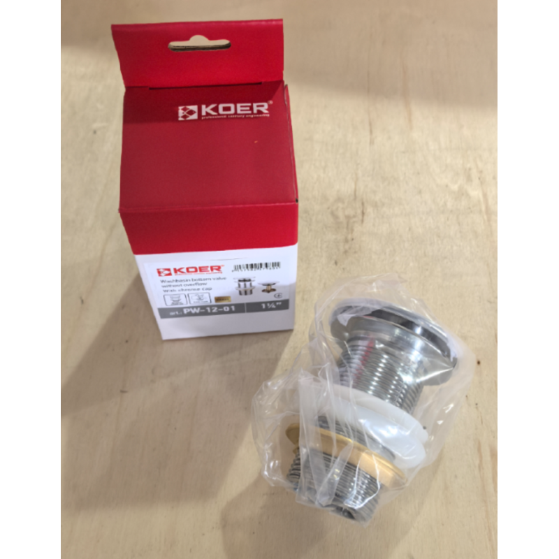 Донный клапан для раковины Koer PW-12-01 1 1/4'' без перелива автоматический СLICK-СLACK (Цвет хром) (KR5798)