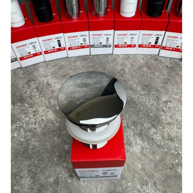 Донный клапан для раковины Koer PW-12-01 1 1/4'' без перелива автоматический СLICK-СLACK (Цвет хром) (KR5798)