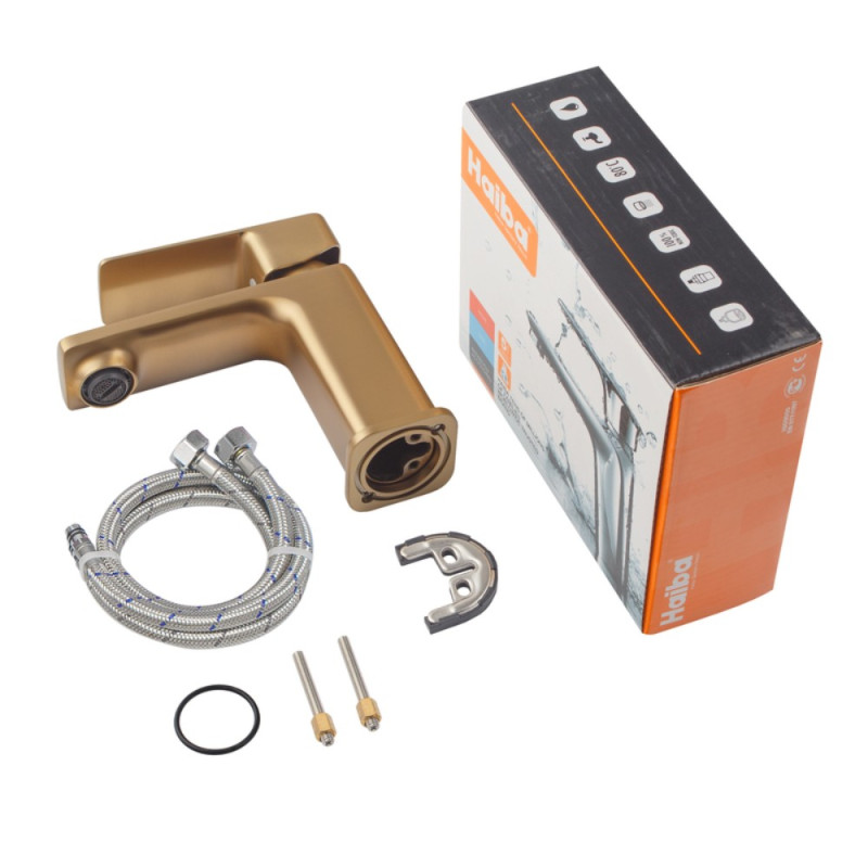 Смеситель для умывальника Haiba Kubus 001 BRUSHED GOLD (HB9622)